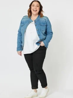 Military Style Denim Jacket - Denim
