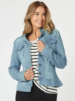 Military Style Denim Jacket - Denim