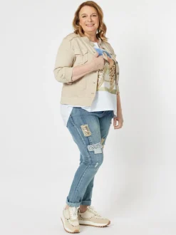 Military Style Denim Jacket - Natural