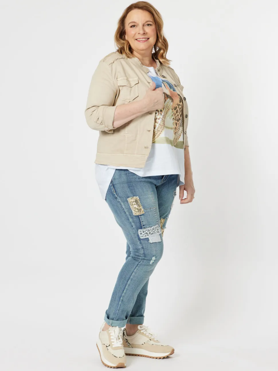 Military Style Denim Jacket - Natural