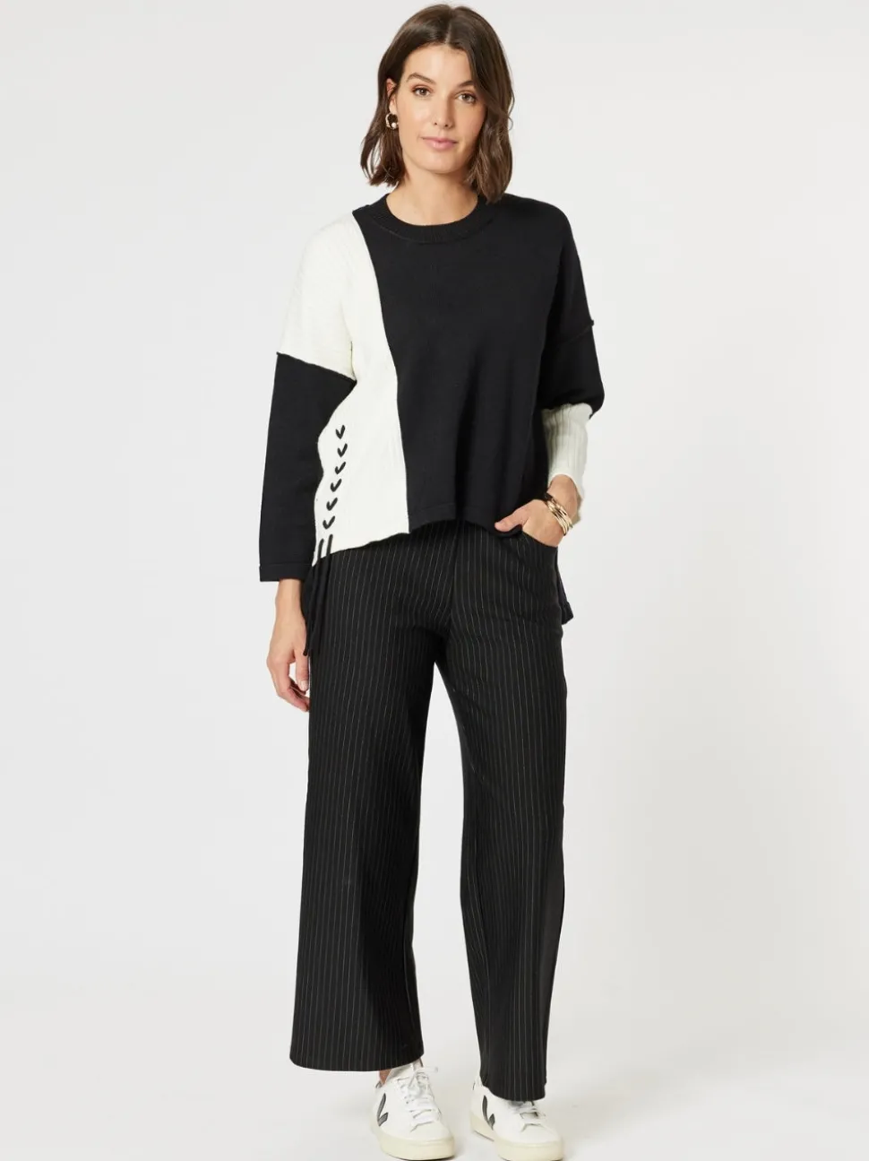 Mode Splice Knit - Black/Ivory