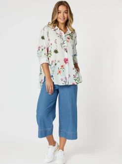 Molly Wide Leg Cropped Pant - Denim