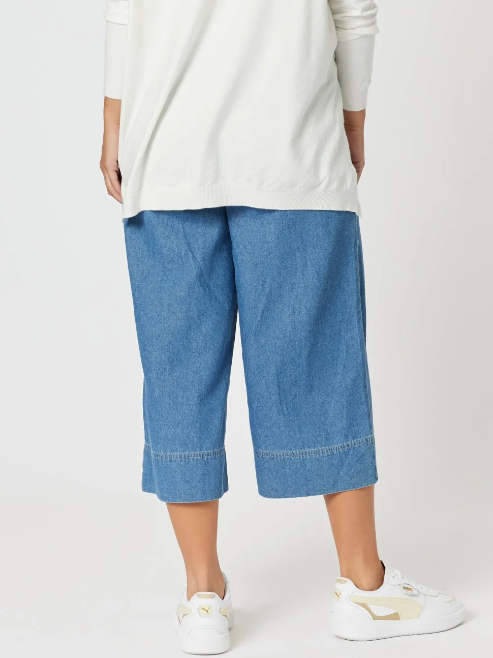 Molly Wide Leg Cropped Pant - Denim