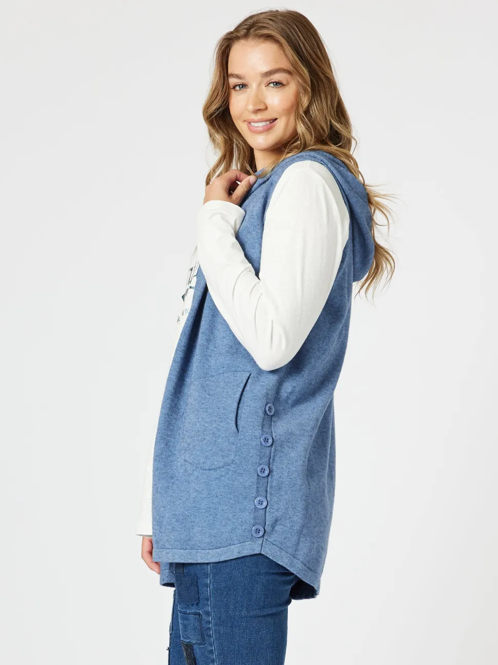 Ollie Side Button Vest - Indigo