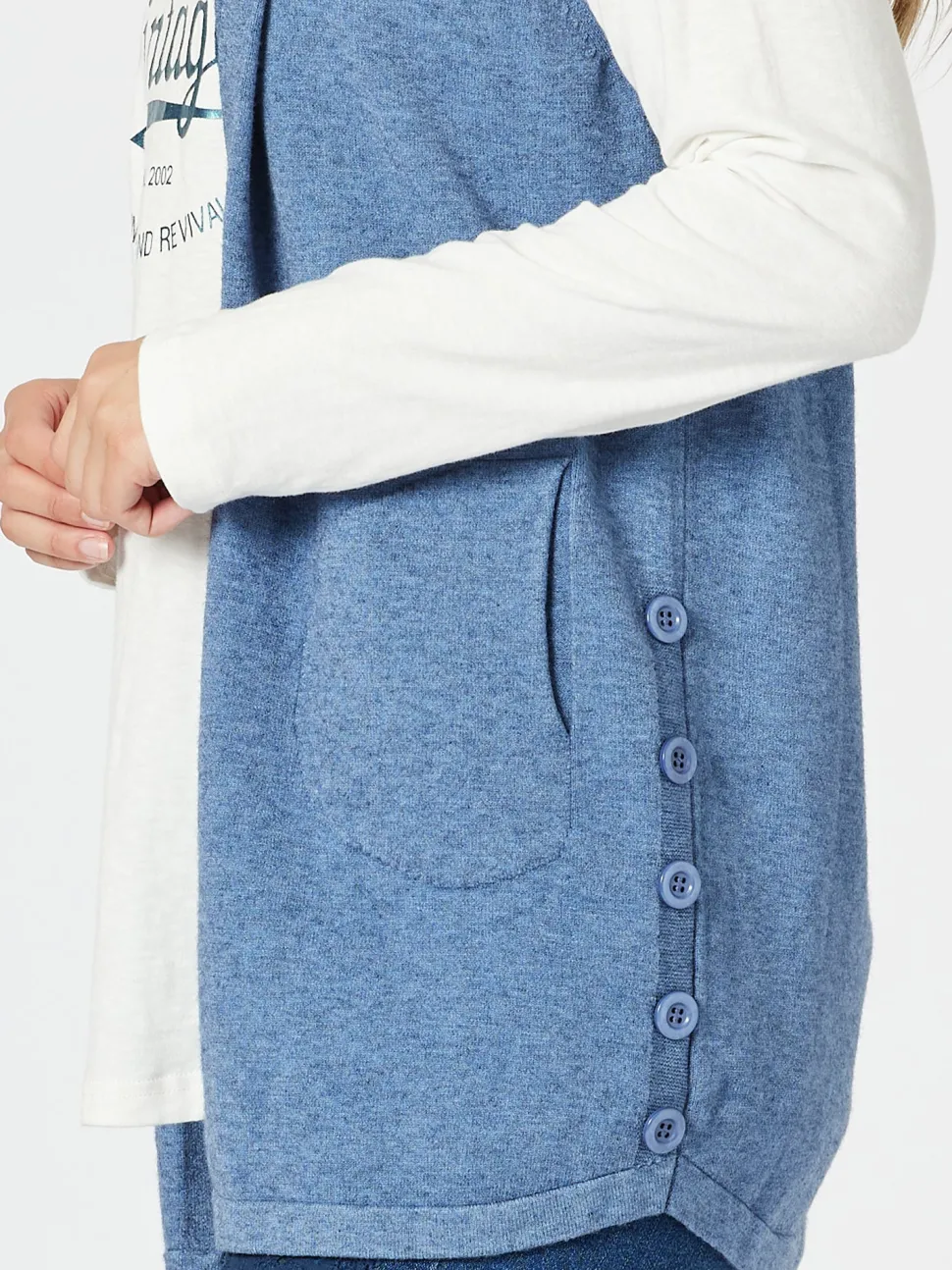 Ollie Side Button Vest - Indigo