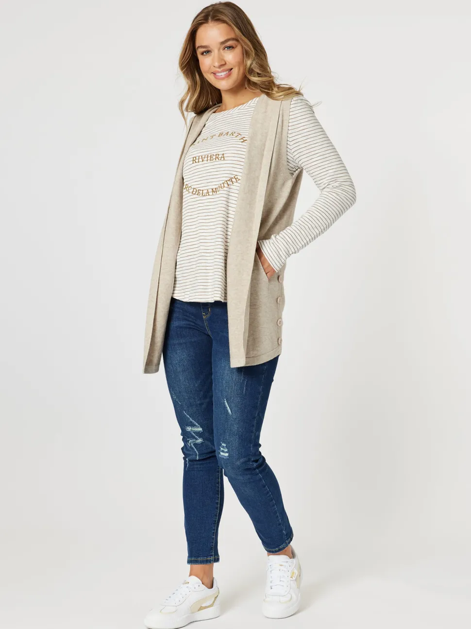 Ollie Side Button Vest - Oatmeal