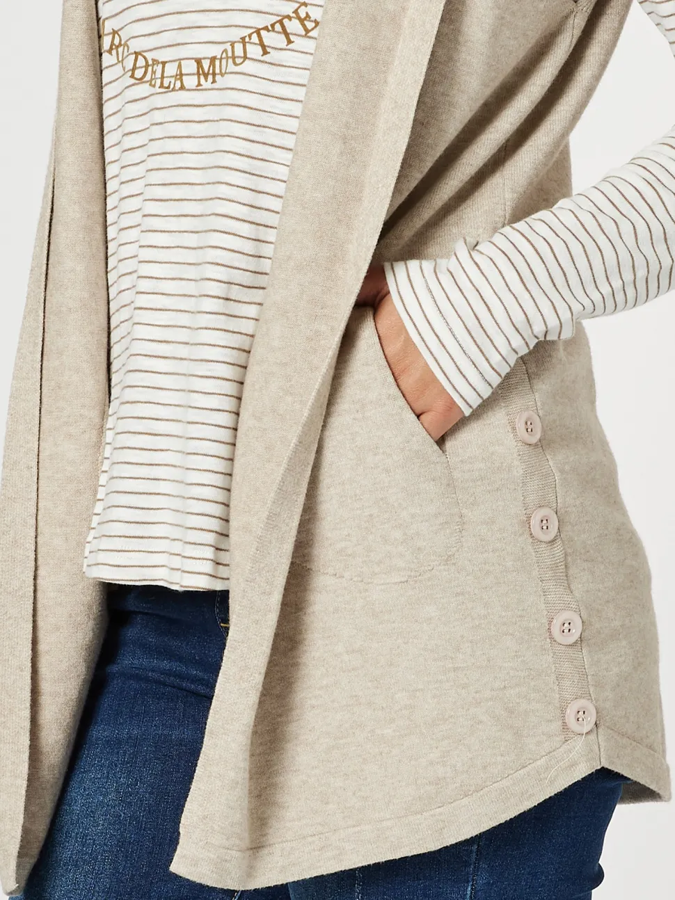 Ollie Side Button Vest - Oatmeal