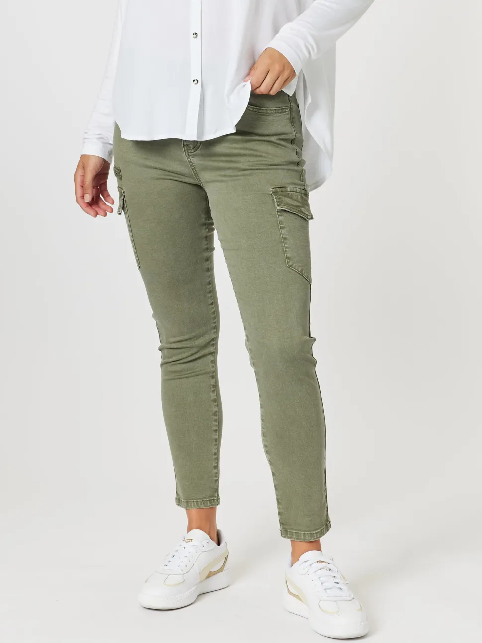 Paige Cargo Slim Leg Jean - Washed Khaki