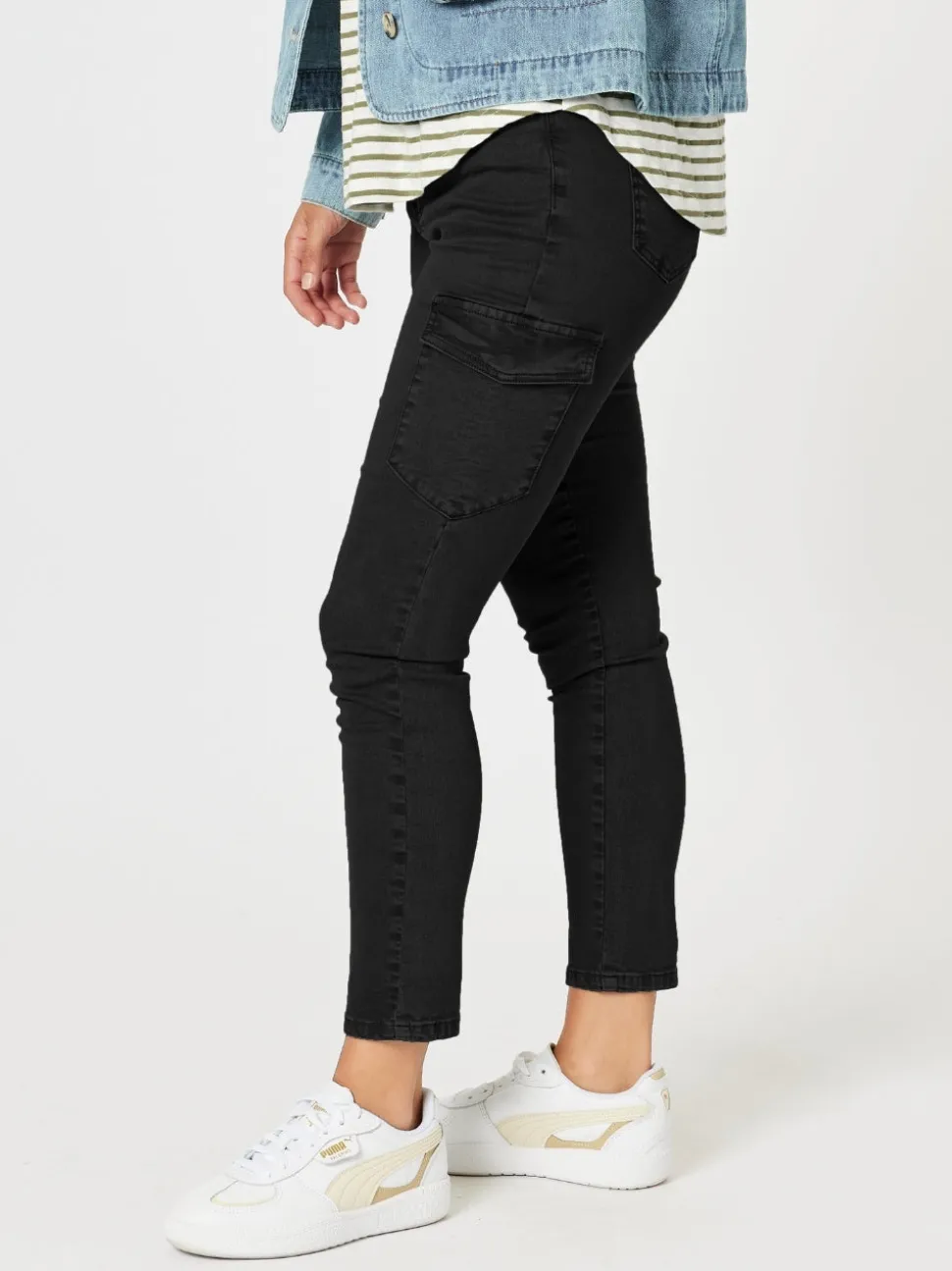 Paige Cargo Slim Leg Jean - Black