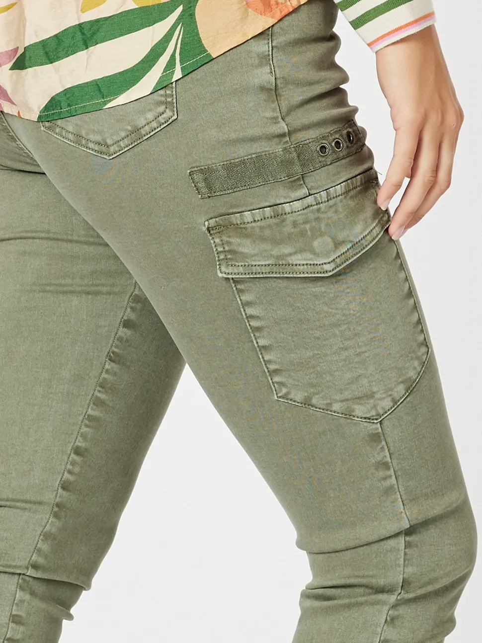 Paige Cargo Slim Leg Jean - Washed Khaki