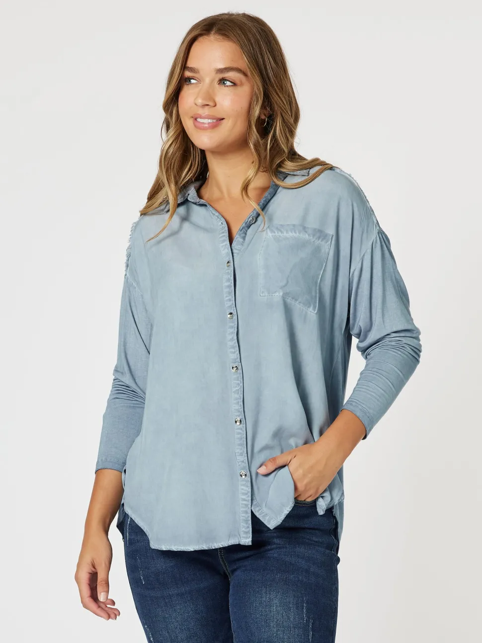 Paige Garment Washed Shirt - Washed Blue