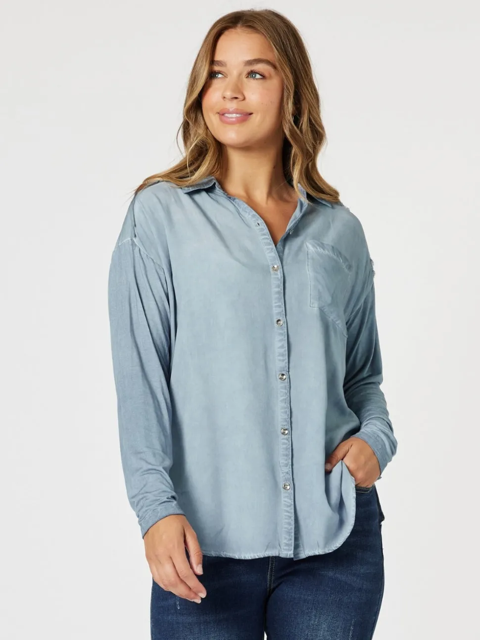 Paige Garment Washed Shirt - Washed Blue