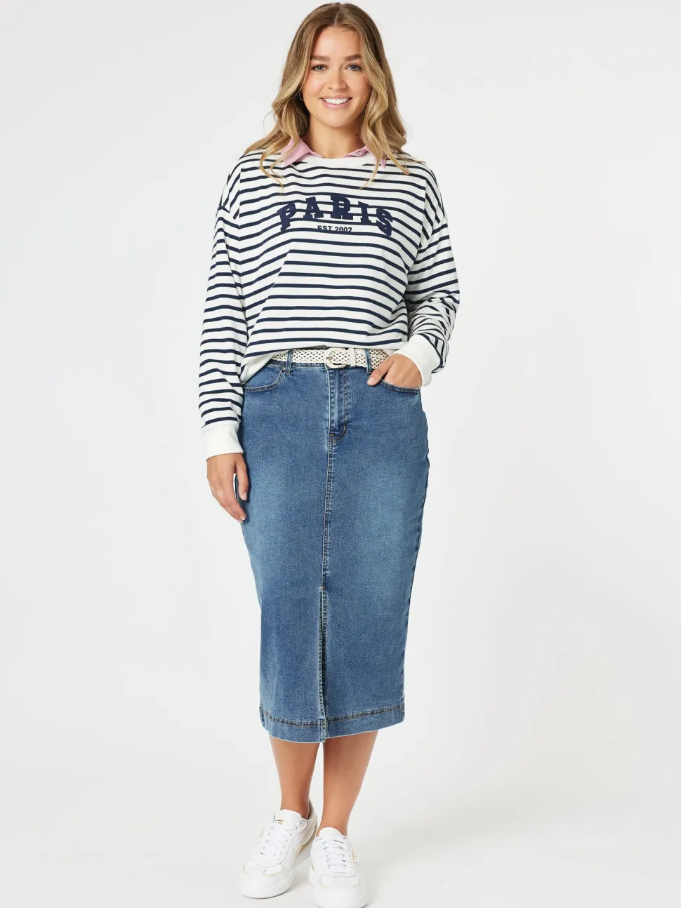 Paris Stripe Print Sweatshirt - Navy/White