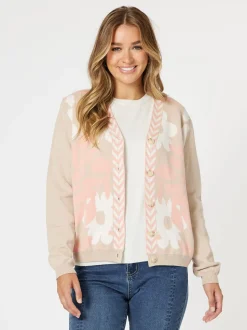 Pasadena Floral Print Knit Cardigan - Coral/Natural