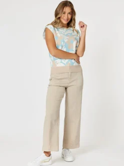 Pasadena Floral Print Knit Vest - Blue/Natural