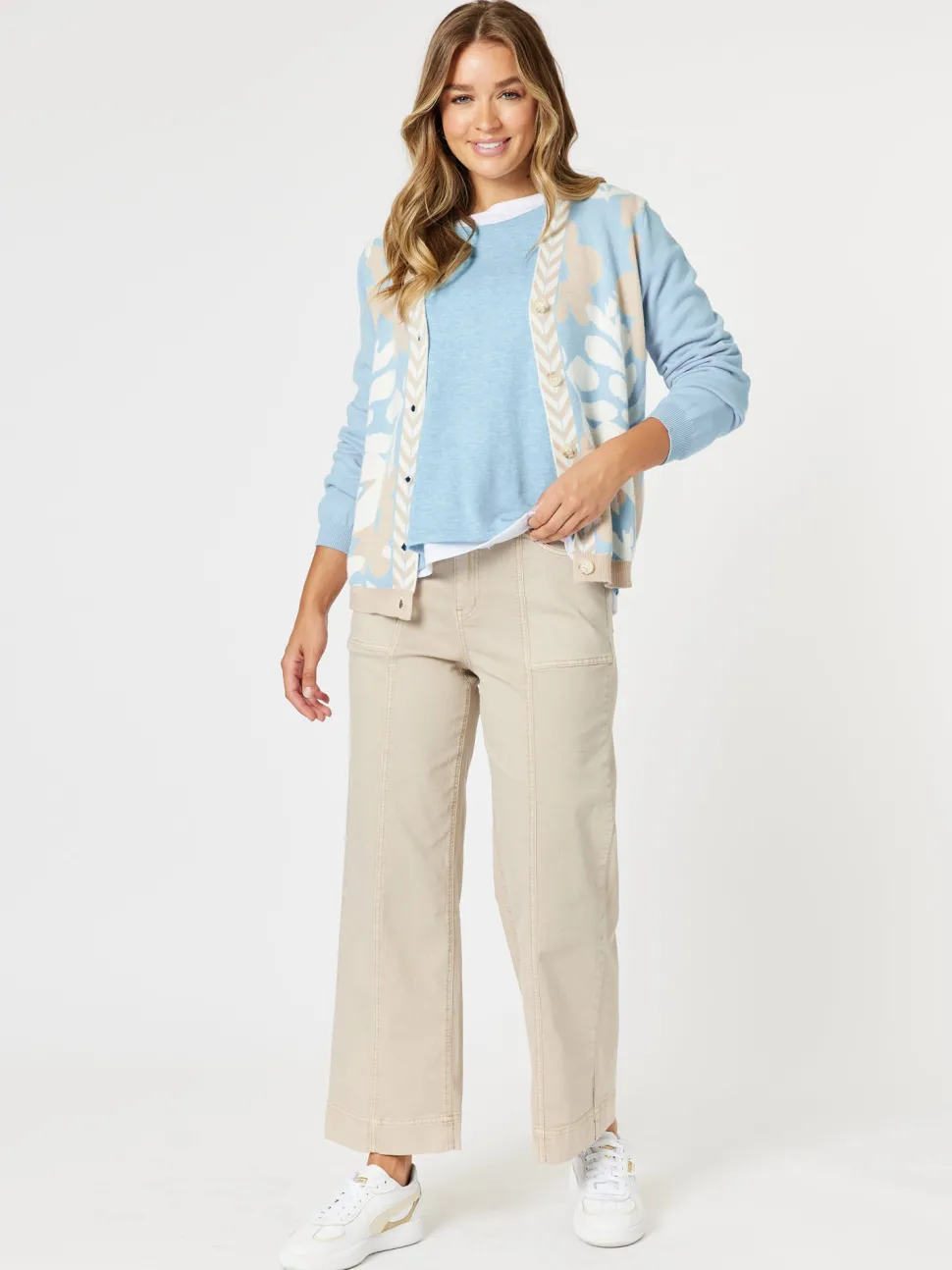 Pasadena Floral Print Knit Cardigan - Blue/Natural
