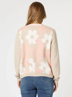 Pasadena Floral Print Knit Cardigan - Coral/Natural