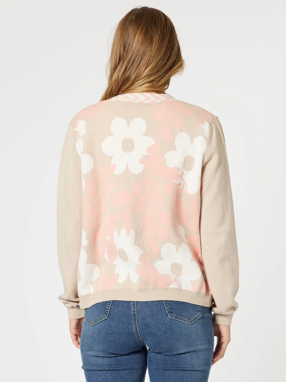 Pasadena Floral Print Knit Cardigan - Coral/Natural