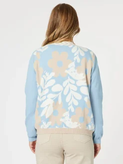 Pasadena Floral Print Knit Cardigan - Blue/Natural
