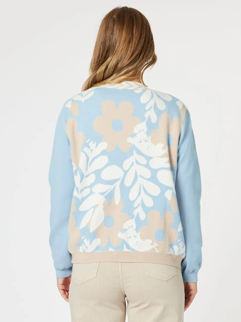 Pasadena Floral Print Knit Cardigan - Blue/Natural