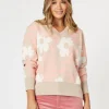 Pasadena V Neck Floral Print Knit - Coral/Natural