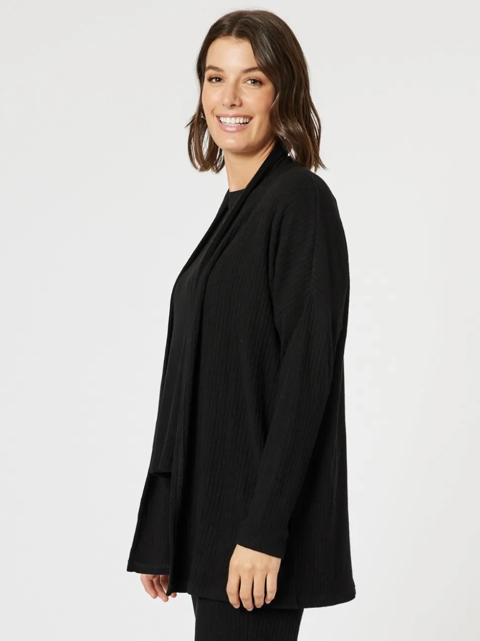 Ribbed Lounge Cardigan - Black