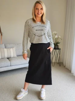 Riviera Long Sleeve Stripe Print Tee - Black/White