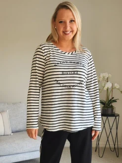 Riviera Long Sleeve Stripe Print Tee - Black/White