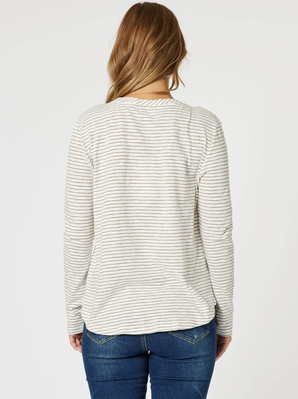 Riviera Long Sleeve Stripe Print Tee - Natural/White