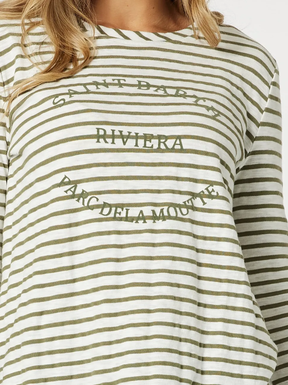 Riviera Long Sleeve Stripe Print Tee - Khaki/White