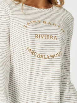 Riviera Long Sleeve Stripe Print Tee - Natural/White