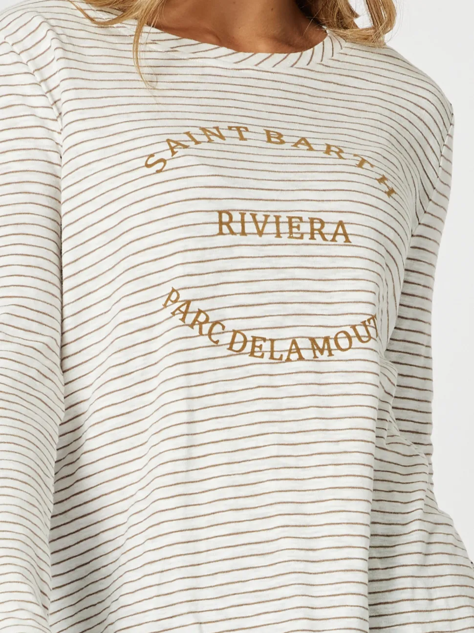 Riviera Long Sleeve Stripe Print Tee - Natural/White