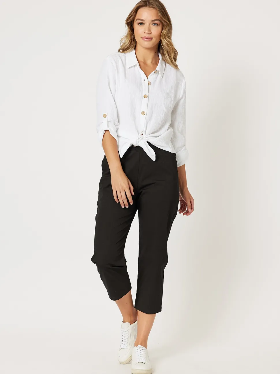 Santorini Cotton Capri Pant - Black