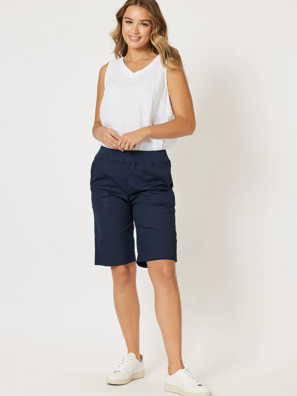 Santorini Cotton Pull On Shorts - Navy