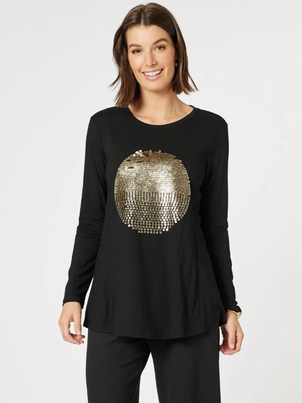 Sequin Sphere Long Sleeve Tee - Black/Gold