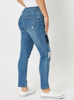 Sofia Patch Slim Leg Jean - Denim