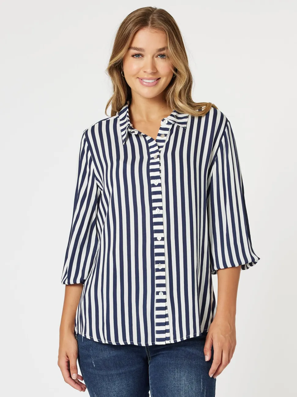 Soho Stripe Print Shirt - Navy/White