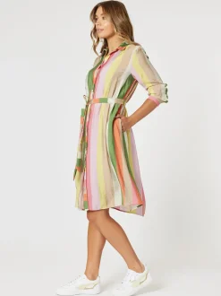 Spice Stripe Print Shirt Dress - Spice