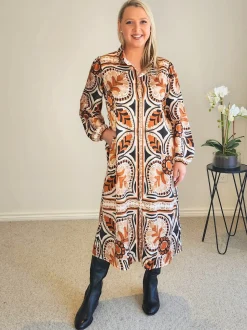 Studio Button Floral Print Dress - Chocolate Multi