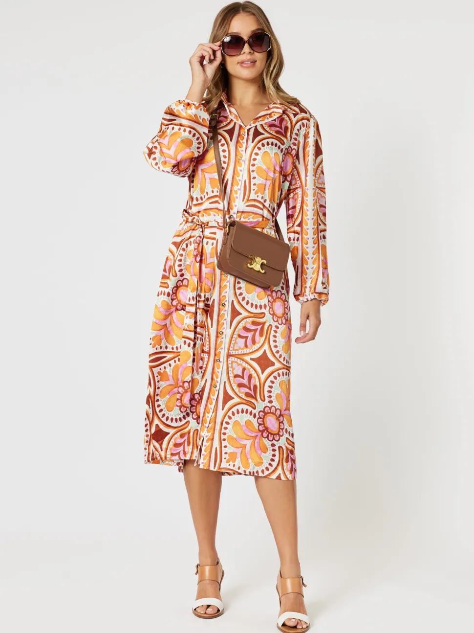 Studio Button Floral Print Dress - Fig