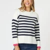 Tempo Stripe Knit Top - Navy/White