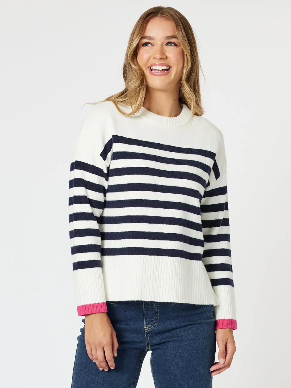 Tempo Stripe Knit Top - Navy/White
