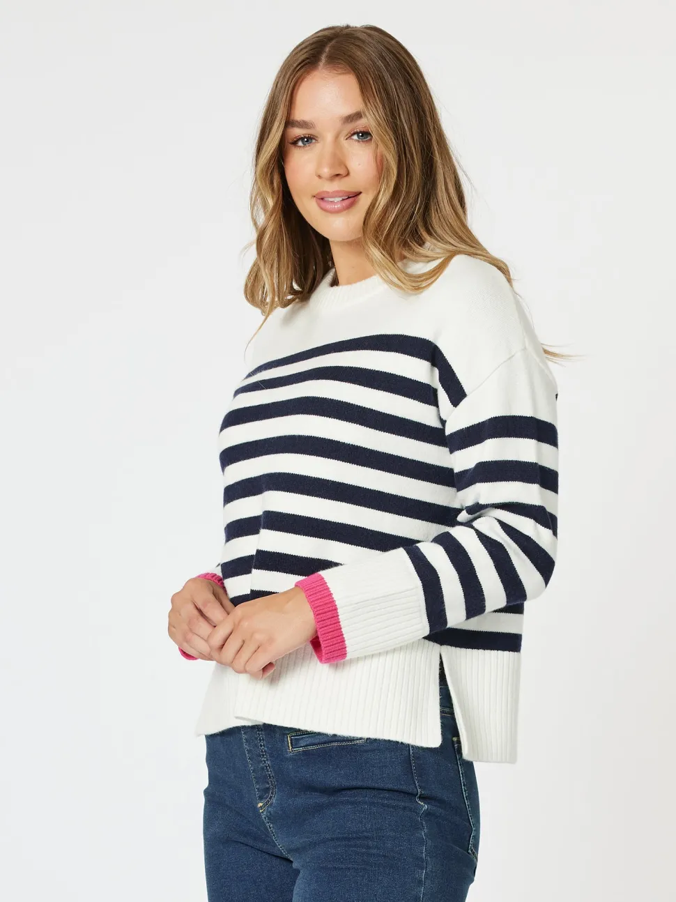 Tempo Stripe Knit Top - Navy/White