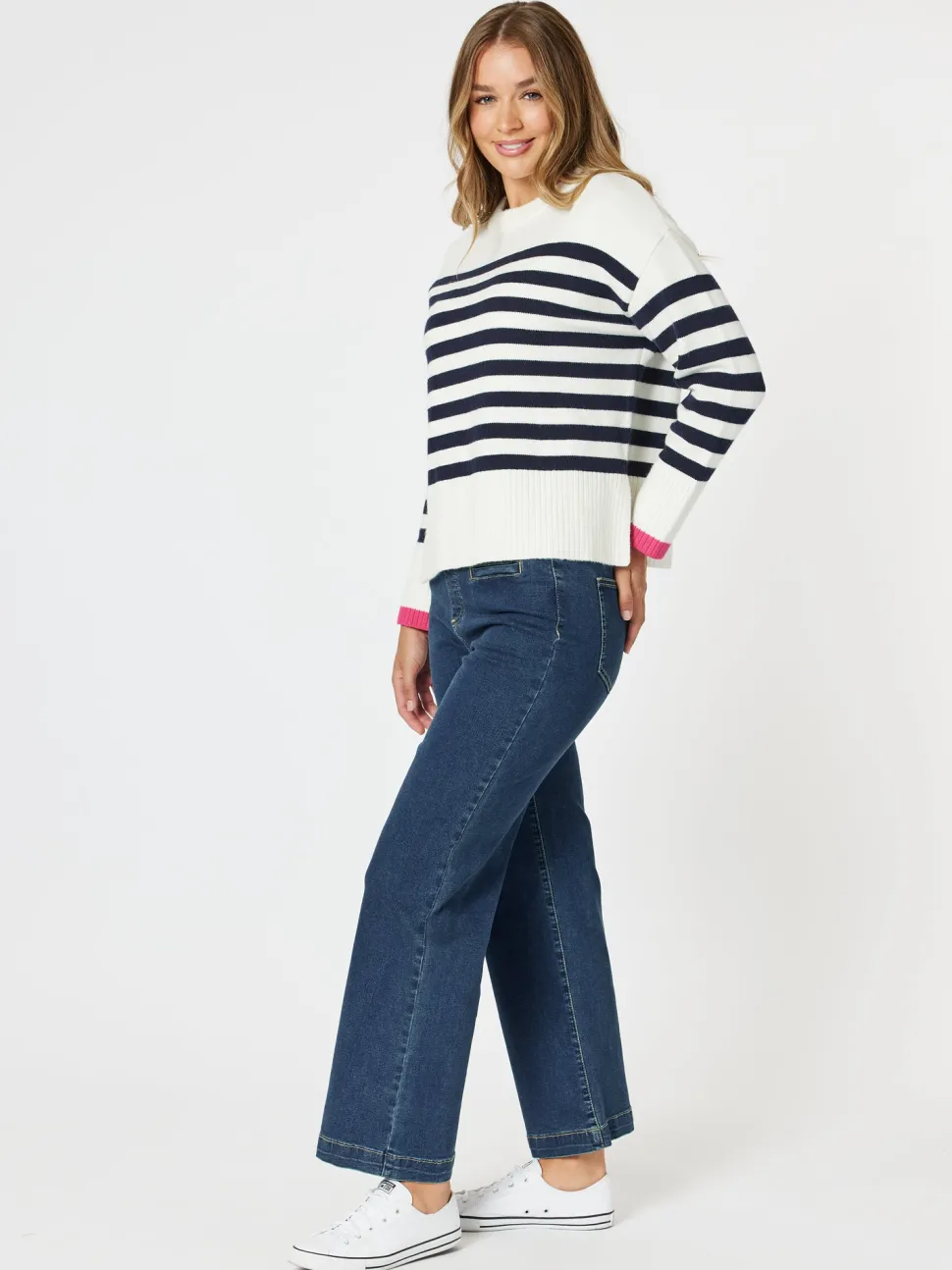 Tempo Stripe Knit Top - Navy/White