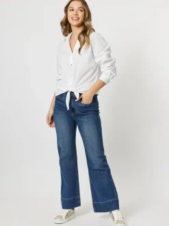 Tie Front Poplin Shirt - White
