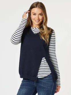 Vicky Side Split Knit Vest - Navy