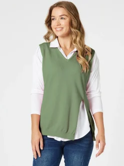 Vicky Side Split Knit Vest - Khaki