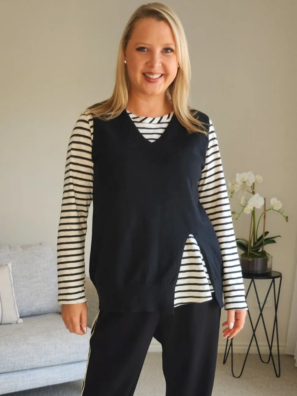Vicky Side Split Knit Vest - Black