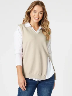 Vicky Side Split Knit Vest - Natural