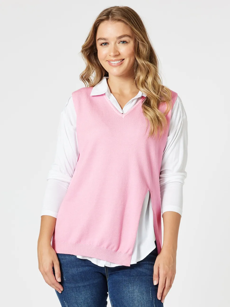 Vicky Side Split Knit Vest - Pink